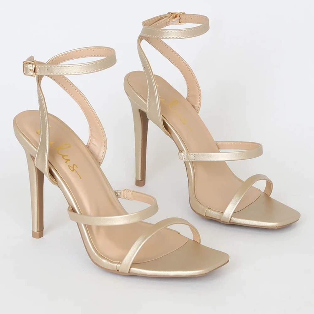 Lulu's Gold Strappy High Heel Sandals